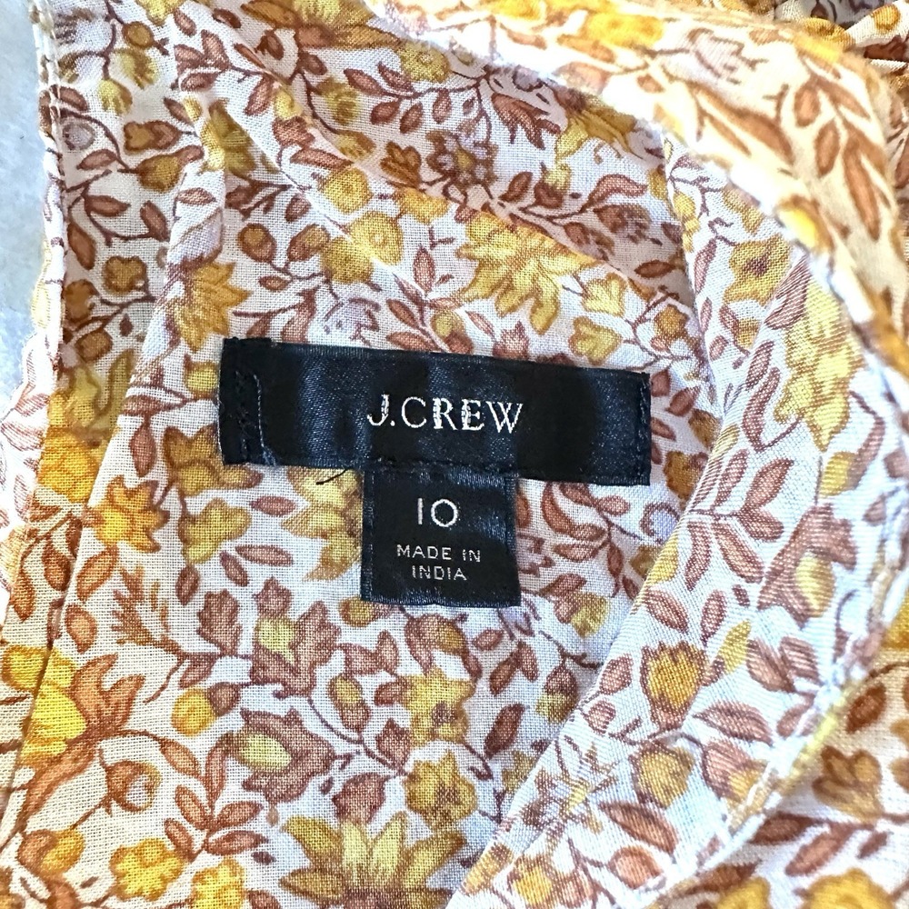 J‎ Crew sz 10 Puff-Sleeve V-Neck Top Yellow Scattered Blooms Floral Print - Picture 5 of 16
